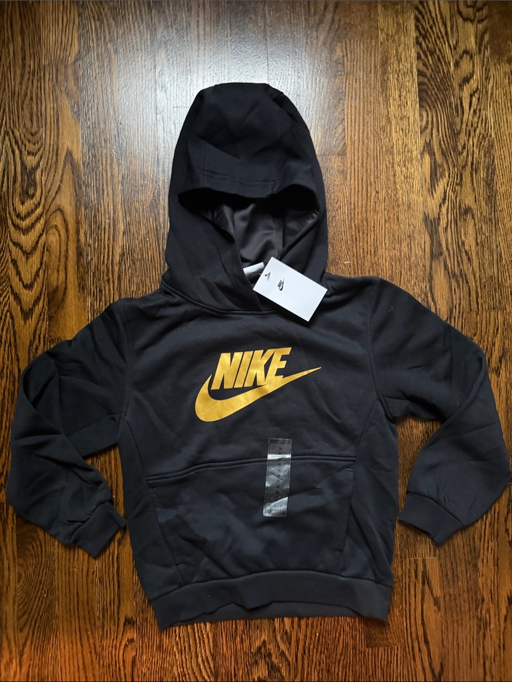 NWT Nike Black Kids Hoodie with Gold Swoosh